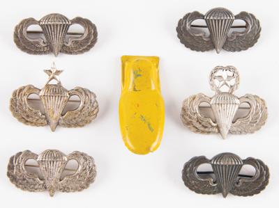 Lot #324 William Westmoreland's (6) Parachutist Badges and Jungle Clicker