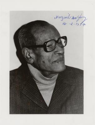 Lot #572 Naguib Mahfouz Signed Photograph