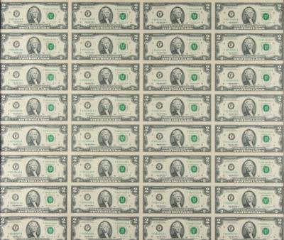 Lot #300 Treasury Department: Sheet of 32 Uncut Two-Dollar Bills - Image 2
