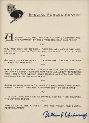 Lot #373 William P. Yarborough Signed Special Forces Prayer - Image 1