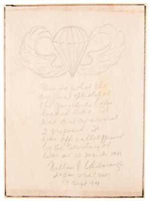 Lot #317 William P. Yarborough Original Signed Parachute Badge Designs