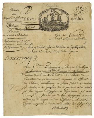 Lot #348 Georges René Le Peley de Pléville Document Signed - Image 1