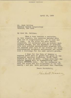 Lot #64 Herbert Hoover Typed Letter Signed