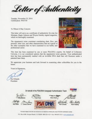 Lot #834 Joe Montana, Magic Johnson, and Wayne Gretzky Signed Magazine - Image 2