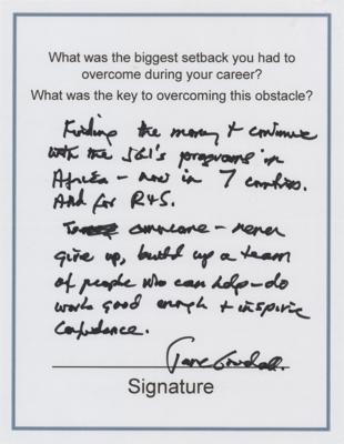 Lot #214 Jane Goodall Signed Handwritten Statement