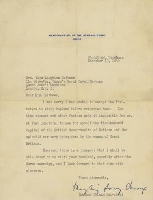 Lot #146 Madame Chiang Kai-shek Typed Letter Signed