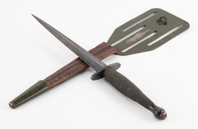 Lot #315 WWII OSS Stiletto Fighting Knife and 'Pancake Flipper' Scabbard