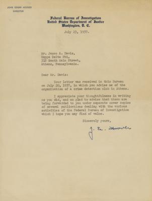 Lot #221 J. Edgar Hoover Typed Letter Signed