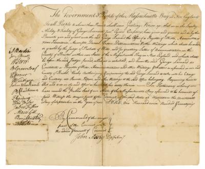 Lot #114 Revolutionary War: 1776 Massachusetts Document Signed