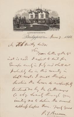 Lot #129 P. T. Barnum Autograph Letter Signed