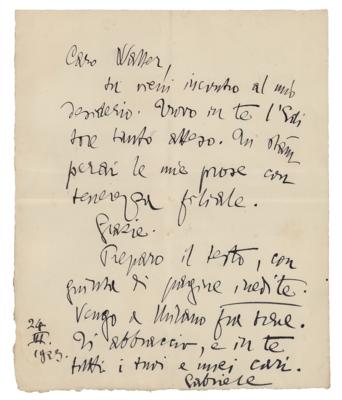 Lot #482 Gabriele D'Annunzio Autograph Letter Signed