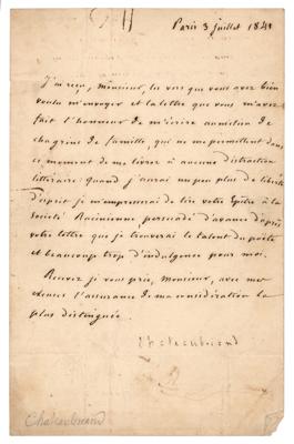 Lot #480 Francois Rene de Chateaubriand Letter Signed