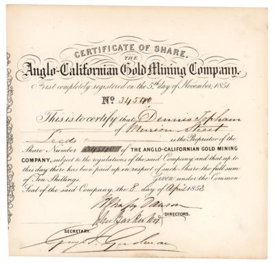 Lot #158 Anglo-California Gold Mining Company Stock Certificate - Image 1