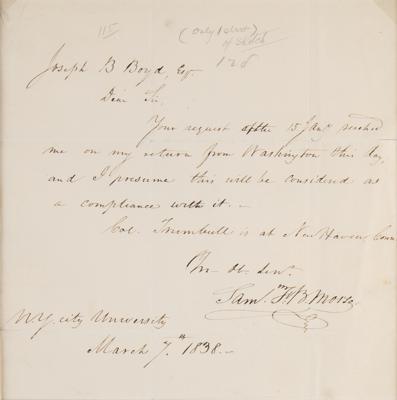 Lot #129 Samuel F. B. Morse Autograph Letter Signed - Image 3