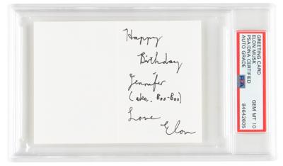 Lot #89 Elon Musk Signed Birthday Card - PSA GEM MT 10 - Image 1