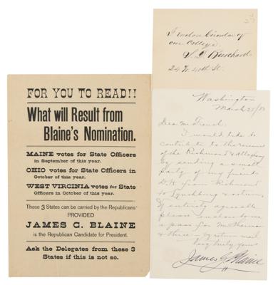 Lot #172 James G. Blaine Letter Signed