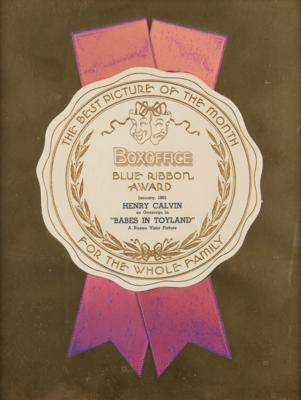 Lot #767 Henry Calvin's Box Office Blue Ribbon Award for Babes in Toyland - Image 1