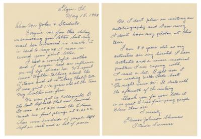 Lot #308 Titanic: Eleanor Shuman Autograph Letter Signed