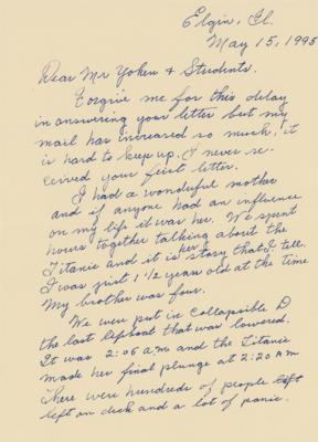 Lot #308 Titanic: Eleanor Shuman Autograph Letter Signed - Image 2
