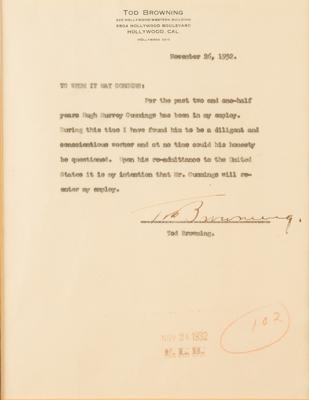 Lot #699 Tod Browning Typed Letter Signed - Image 2