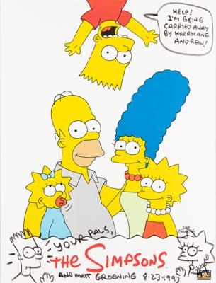 Lot #446 Matt Groening Signed Poster with Bart and Lisa Simpson Sketches