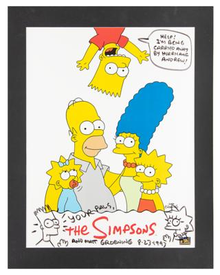 Lot #446 Matt Groening Signed Poster with Bart and Lisa Simpson Sketches - Image 2
