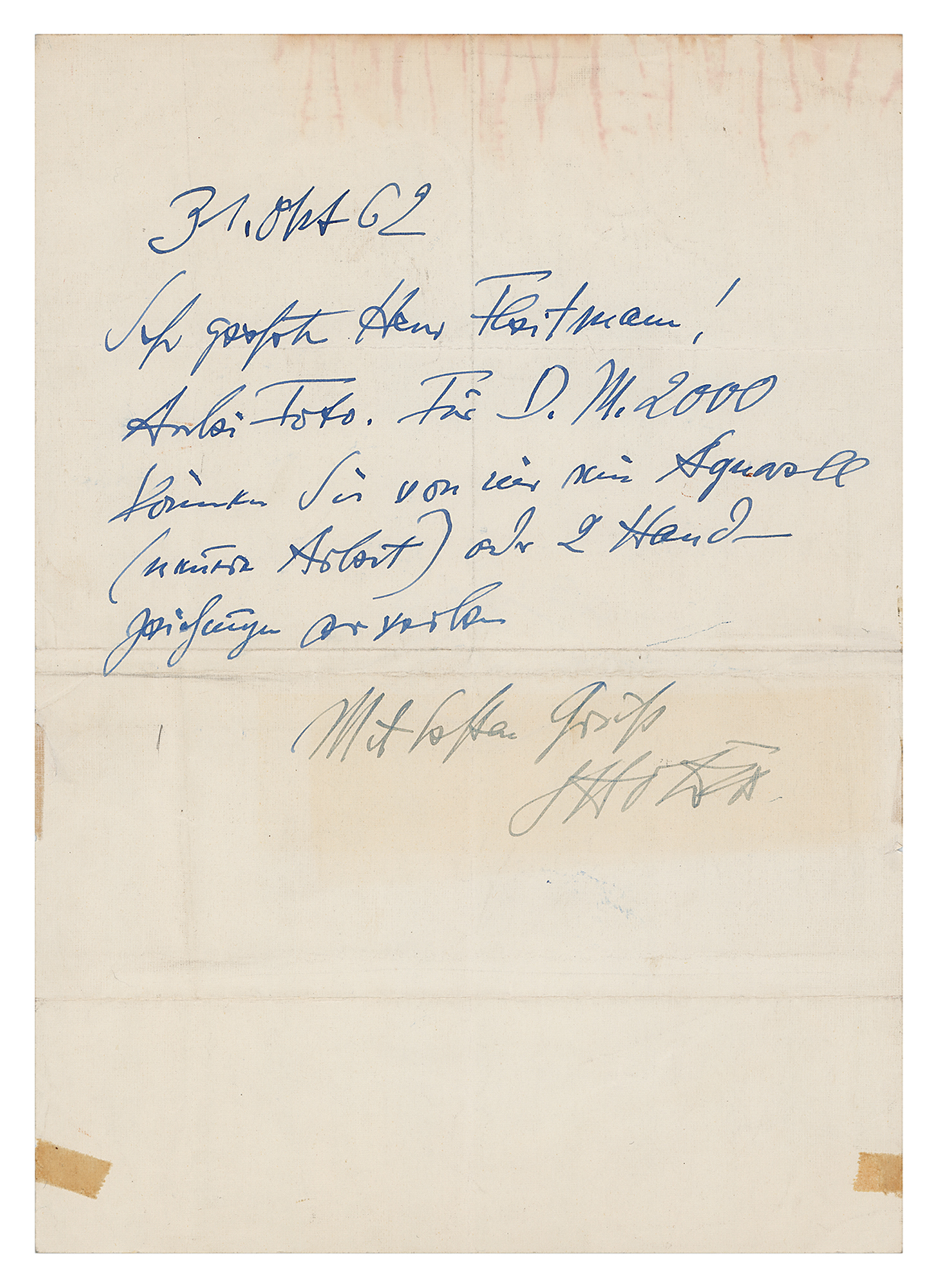 Lot #421 Otto Dix Autograph Letter Signed