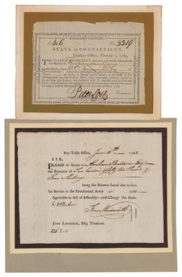 Lot #186 Connecticut: Peter Colt and Fenn Wadsworth (2) Documents Signed