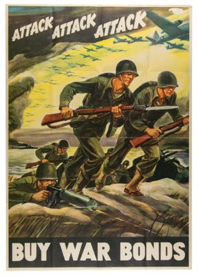 Lot #366 World War II 'Attack / Buy War Bonds' Poster - Image 1