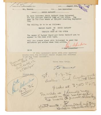 Lot #830 Boris Karloff Contract Package for 'Charlie Chan at the Opera' - Image 2