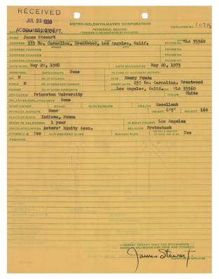 Lot #900 James Stewart Document Signed - Image 1