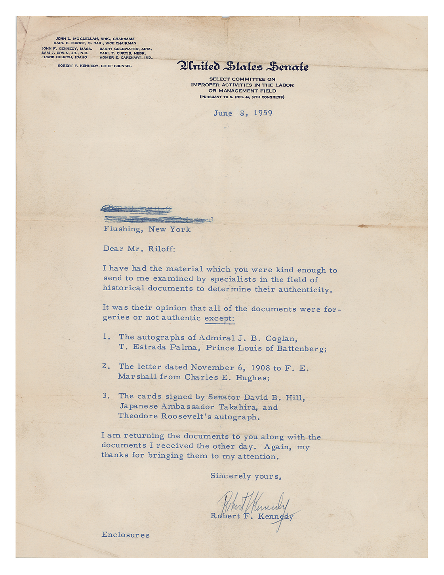 Lot #235 Robert F. Kennedy Typed Letter Signed