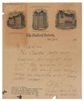 Lot #190 Cyrus H. K. Curtis Autograph Letter Signed - Image 1
