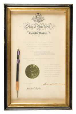 Lot #214 Averell Harriman Bill Signing Pen and Document Signed