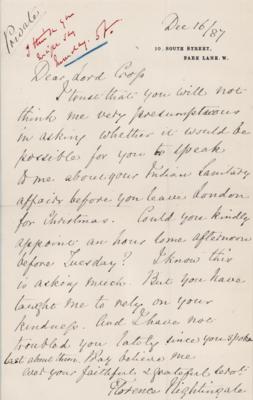 Lot #141 Florence Nightingale Autograph Letter Signed