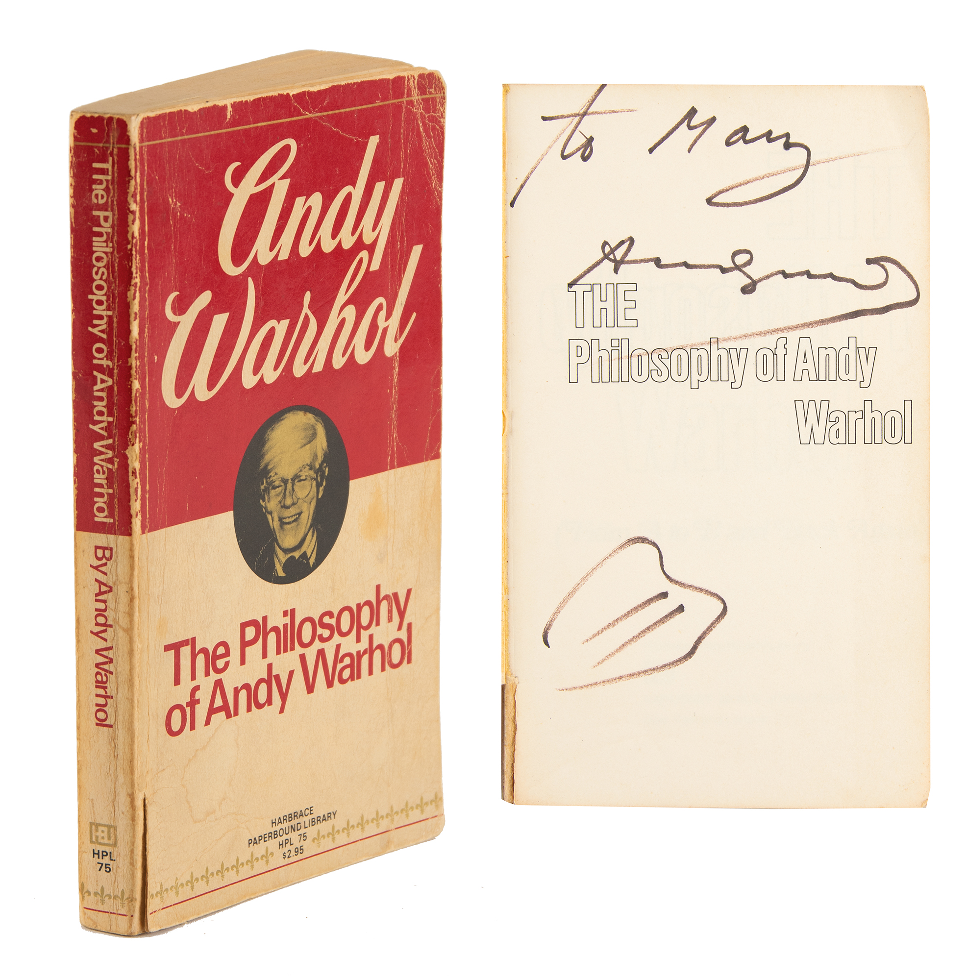Lot #409 Andy Warhol Signed Book with Sketch