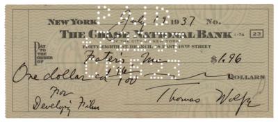 Lot #526 Thomas Wolfe Signed Check