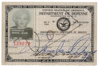 Lot #730 Marilyn Monroe Signed Department of Defense ID Card with Two Fingerprint Marks (1954)