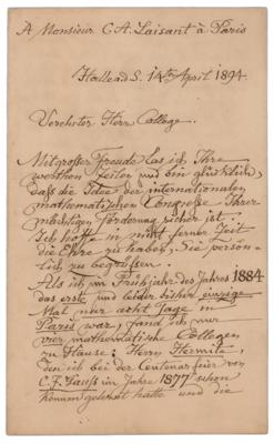 Lot #120 Georg Cantor Autograph Letter Signed