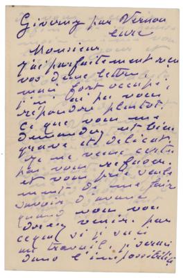 Lot #405 Claude Monet Autograph Letter Signed
