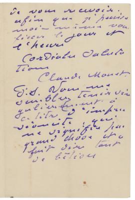 Lot #405 Claude Monet Autograph Letter Signed - Image 2