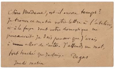 Lot #402 Edgar Degas Autograph Letter Signed - Image 1