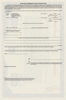 Lot #5071 Netscape Stock Certificate - Image 2