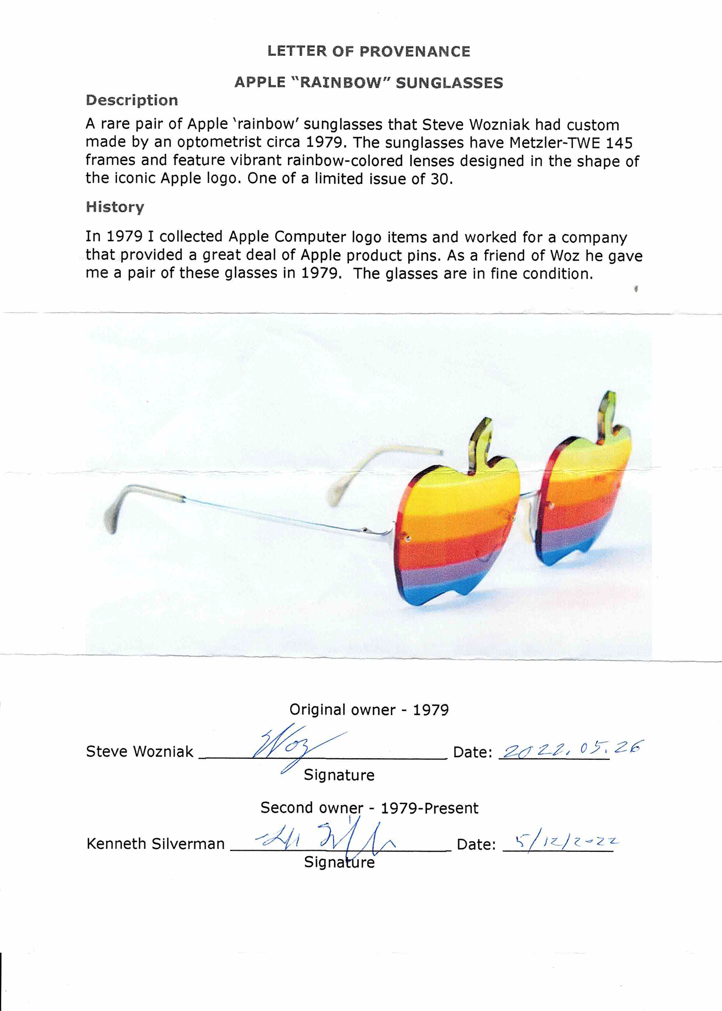 Lot #5074 Steve Wozniak's Apple Rainbow Glasses - Image 2