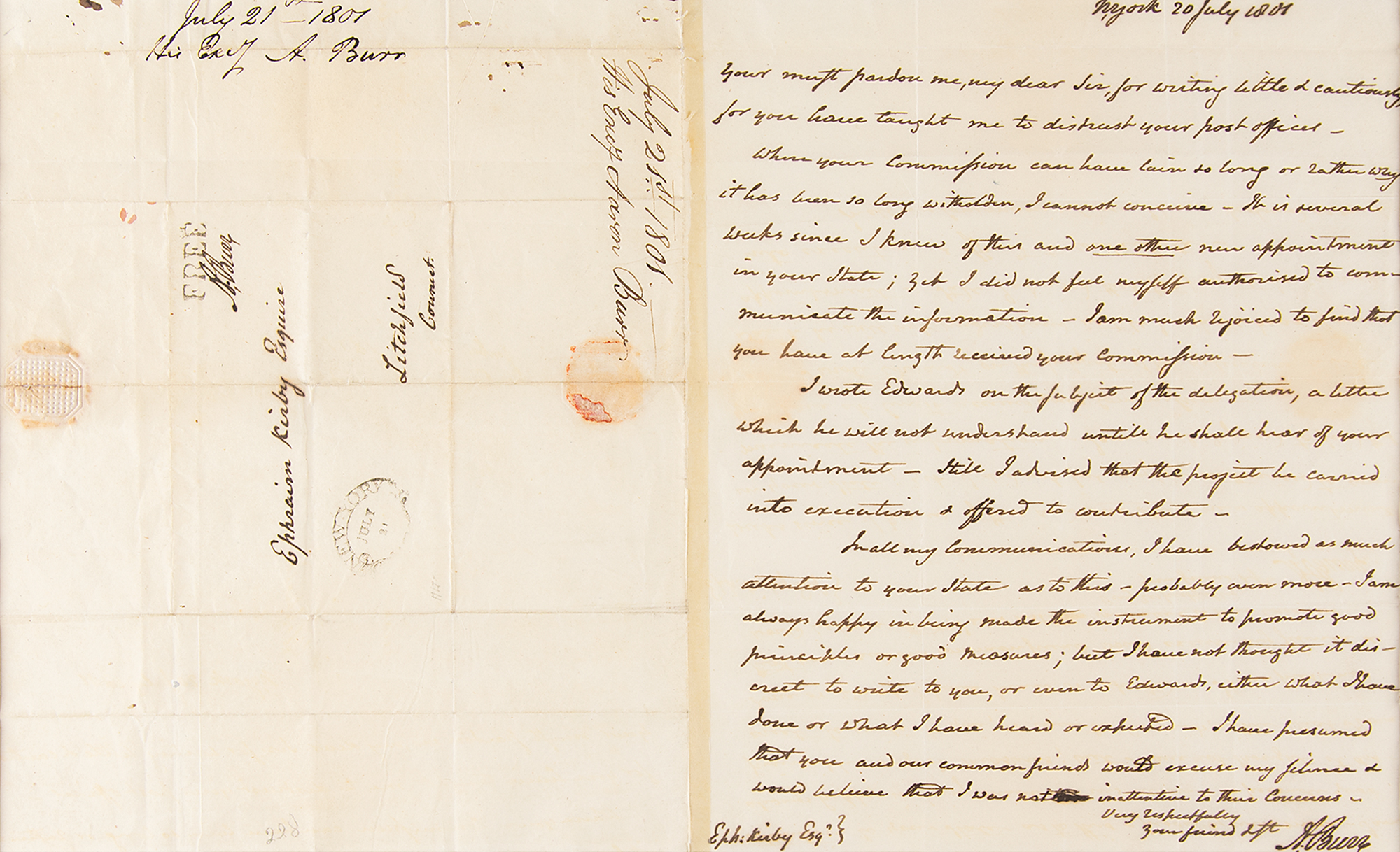 Aaron Burr Autograph Letter Signed with Franked Address Panel | RR