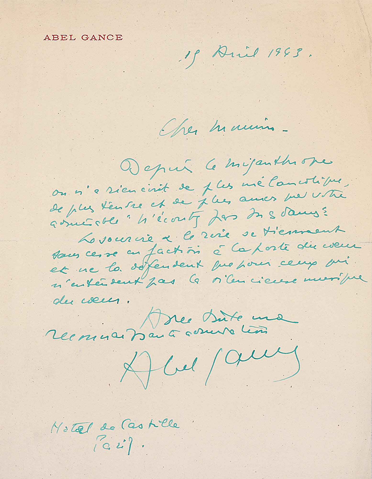 Lot #560 Abel Gance Autograph Letter Signed