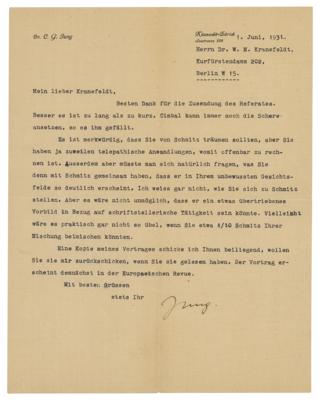 Lot #112 Carl Jung Typed Letter Signed