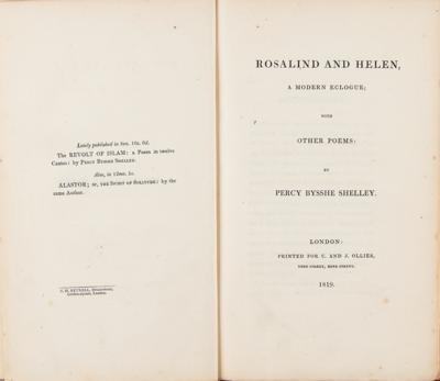 Lot #367 Percy Bysshe Shelley: First Edition of Rosalind and Helen (1819) with ‘Ozymandias’ - Image 2