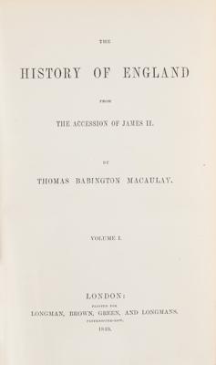 Lot #122 Thomas Babington Macaulay: The History of England from the Accession of James II (1849-1861) - Image 2