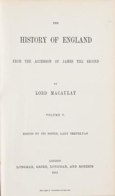 Lot #122 Thomas Babington Macaulay: The History of England from the Accession of James II (1849-1861) - Image 3